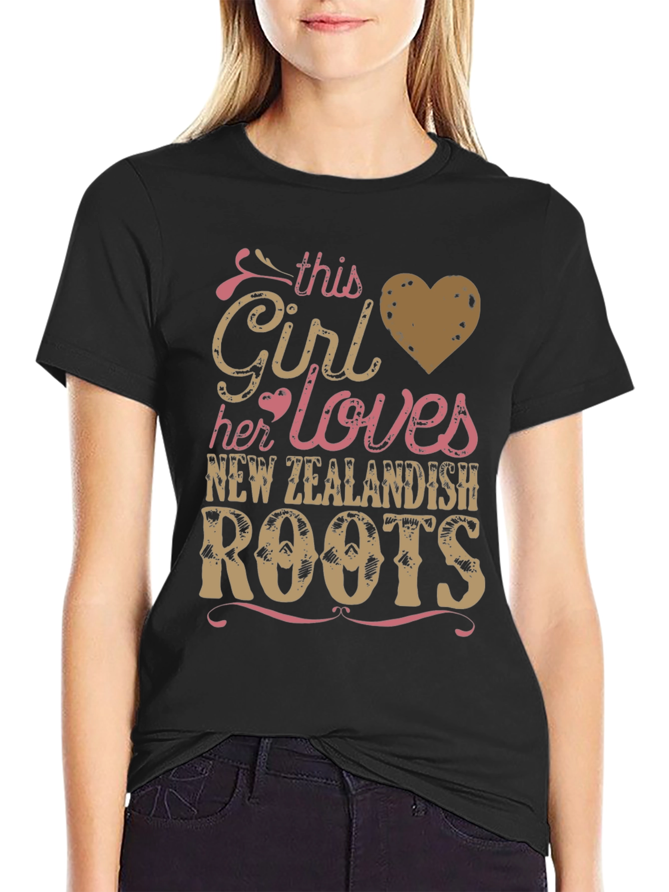 Girl Loves New Zealand Roots Black T-Shirt