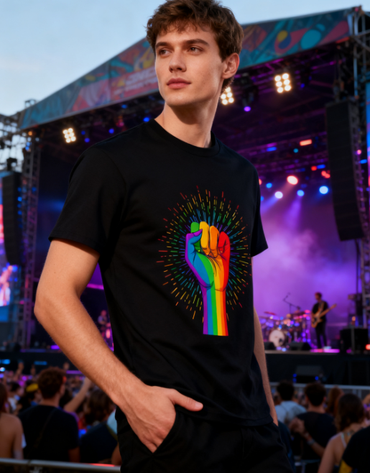Rainbow Fist LGBTQ+ Pride T-Shirt - 100% Cotton, Bold Equality Tee for Pride Events & Daily Occasions