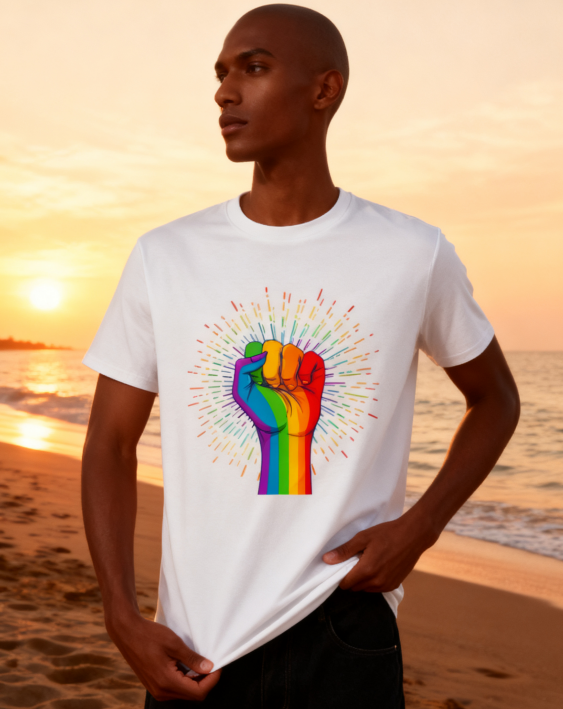 Rainbow Fist LGBTQ+ Pride T-Shirt - 100% Cotton, Bold Equality Tee for Pride Events & Daily Occasions