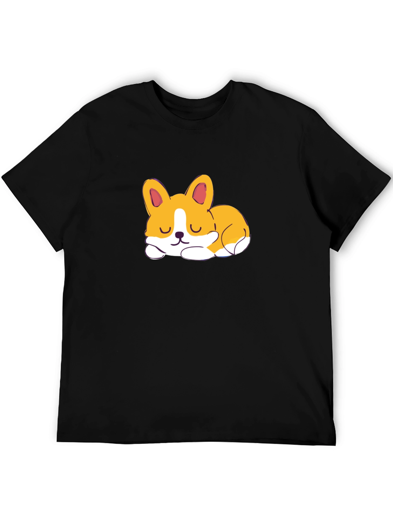 Cute Corgi Sleeping Graphic Black T-Shirt