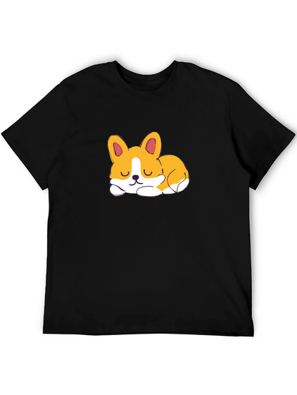 Cute Corgi Sleeping Graphic Black T-Shirt
