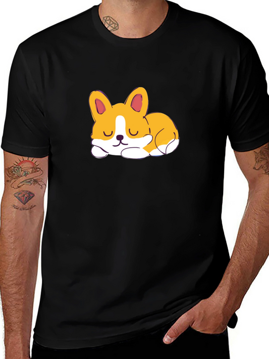 Cute Corgi Sleeping Graphic Black T-Shirt