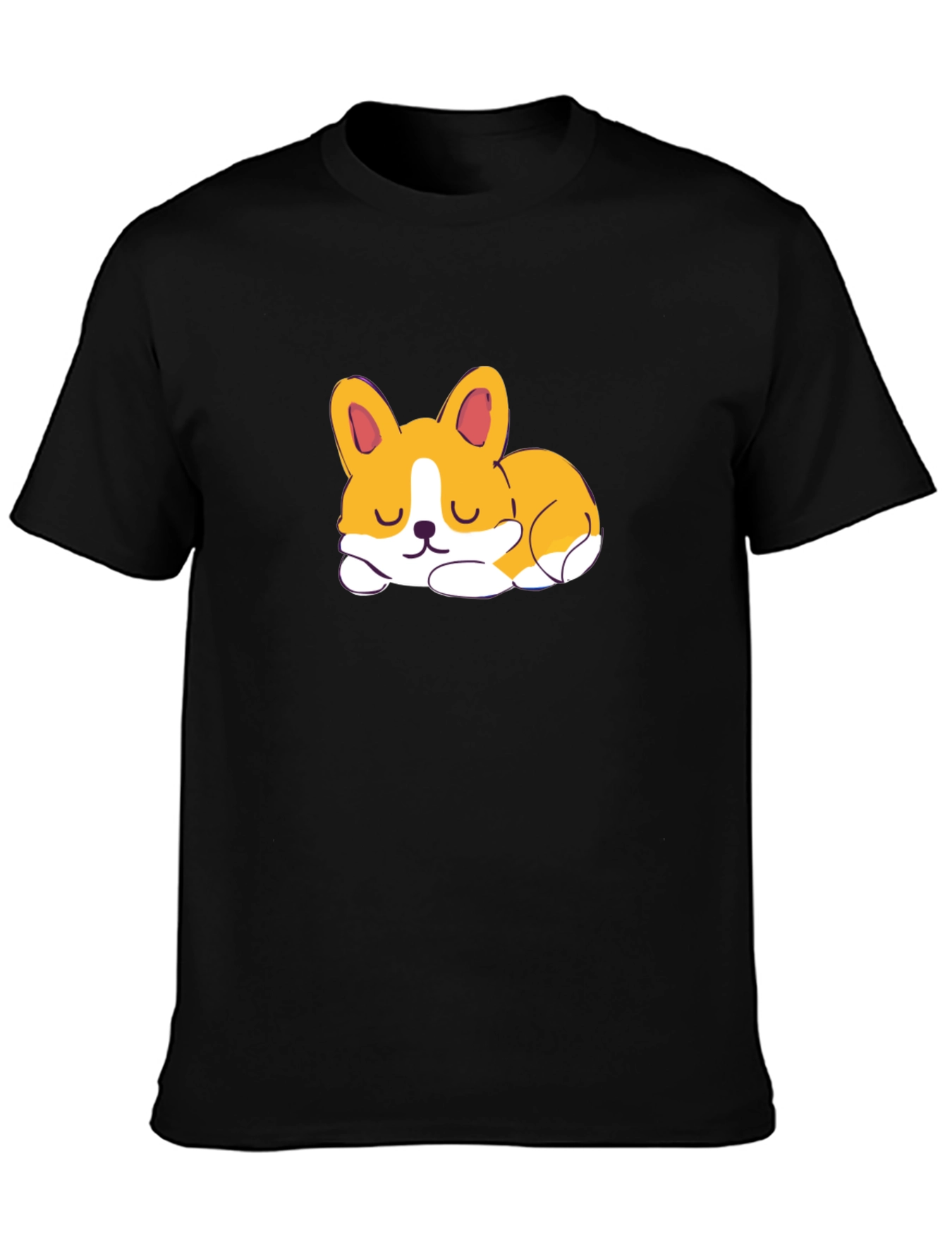 Cute Corgi Sleeping Graphic Black T-Shirt