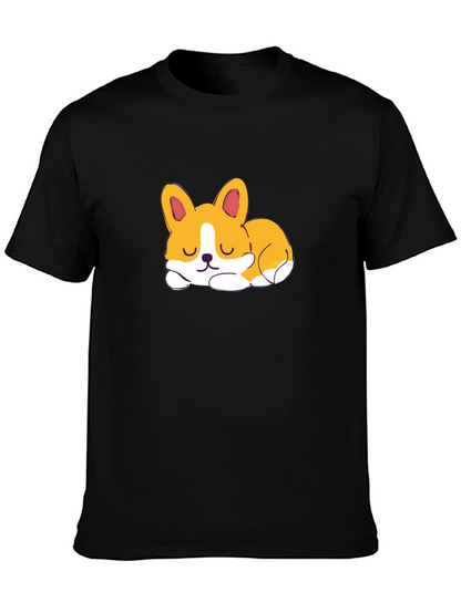 Cute Corgi Sleeping Graphic Black T-Shirt