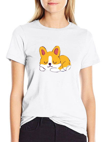 Cute Corgi Sleeping Graphic Black T-Shirt