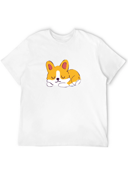 Cute Corgi Sleeping Graphic Black T-Shirt
