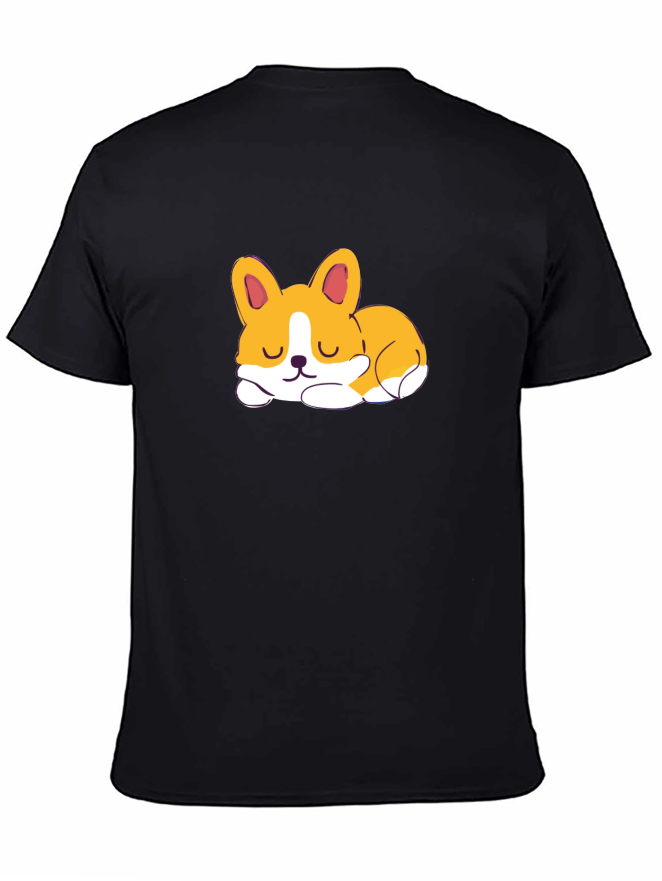 Cute Corgi Sleeping Graphic Black T-Shirt