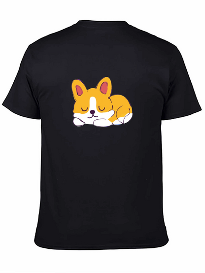 Cute Corgi Sleeping Graphic Black T-Shirt