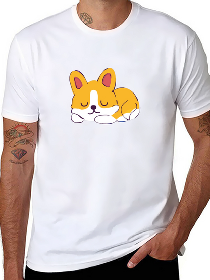 Cute Corgi Sleeping Graphic Black T-Shirt