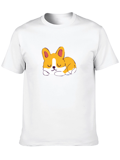 Cute Corgi Sleeping Graphic Black T-Shirt