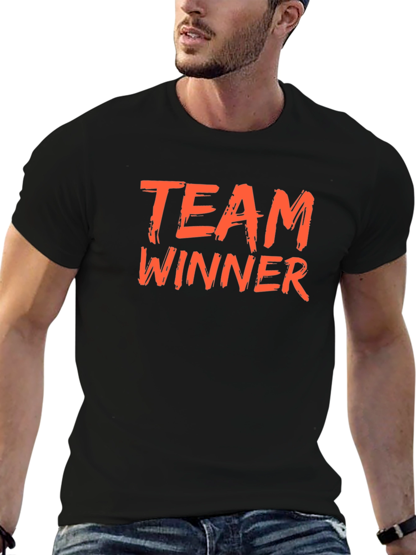 Team Winner Graphic Tee - Black Crew Neck