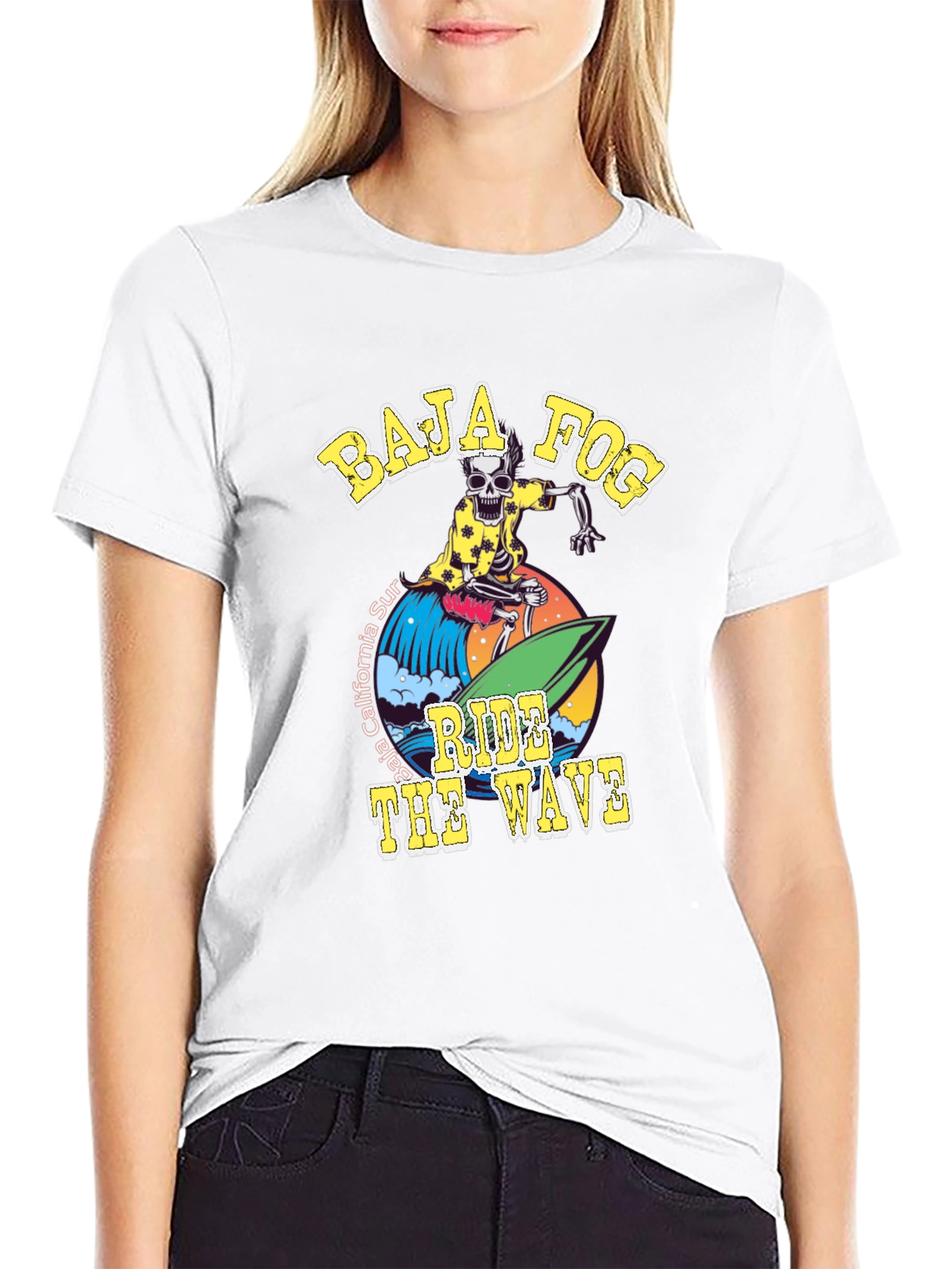 Baja Fog Skeleton Surfer Graphic T-Shirt