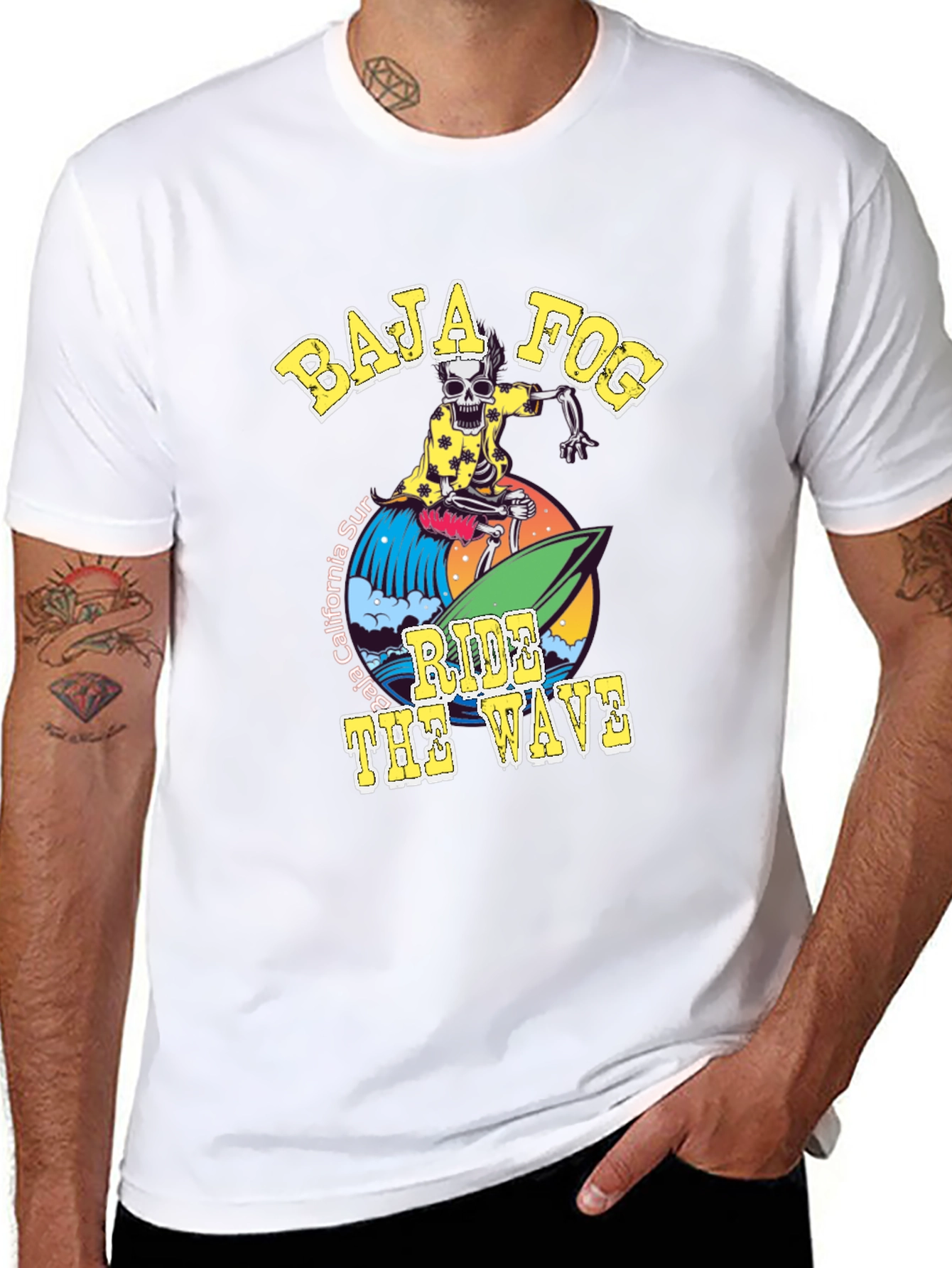 Baja Fog Skeleton Surfer Graphic T-Shirt