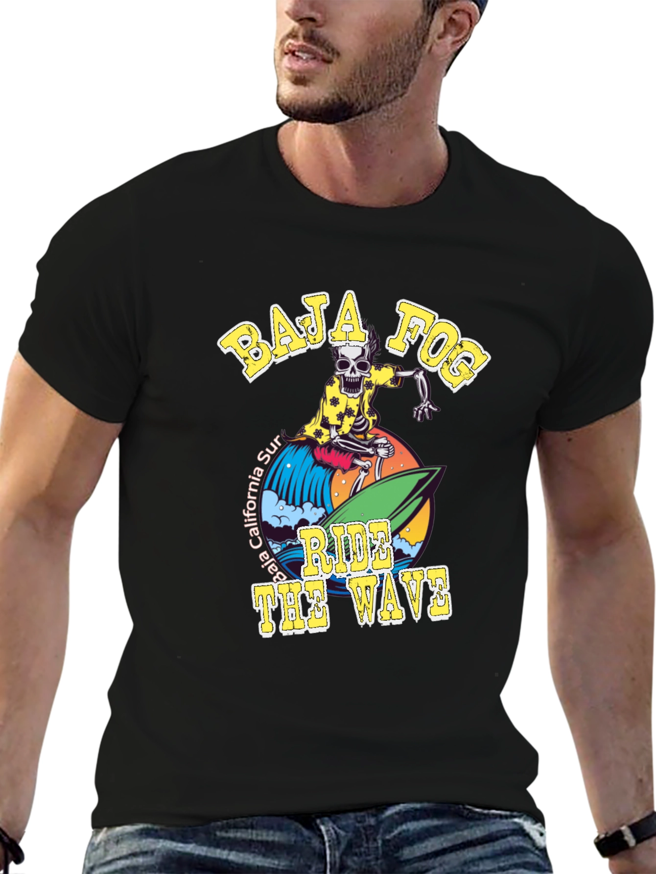 Baja Fog Skeleton Surfer Graphic T-Shirt