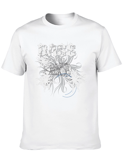 Bass Player Drum Kit Graphic Print Black T-Shirt