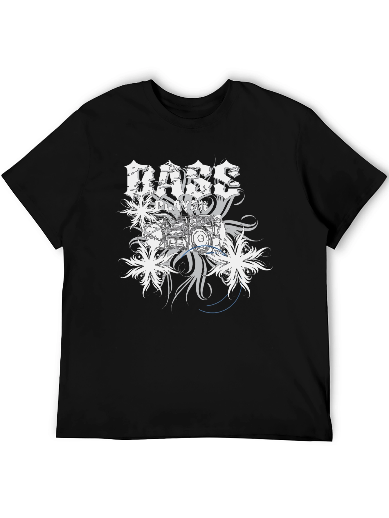 Bass Player Drum Kit Graphic Print Black T-Shirt