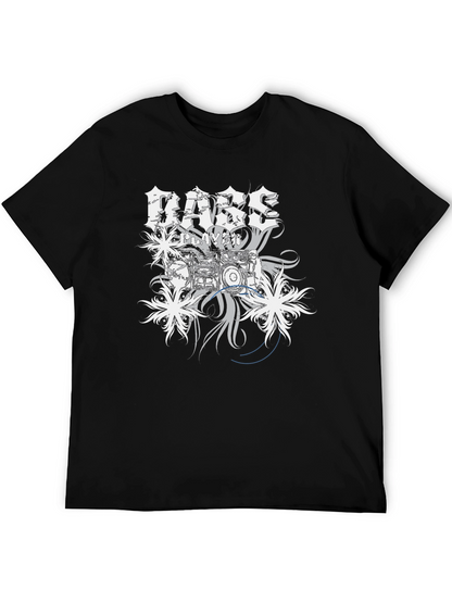 Bass Player Drum Kit Graphic Print Black T-Shirt
