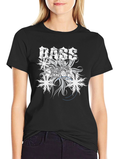 Bass Player Drum Kit Graphic Print Black T-Shirt