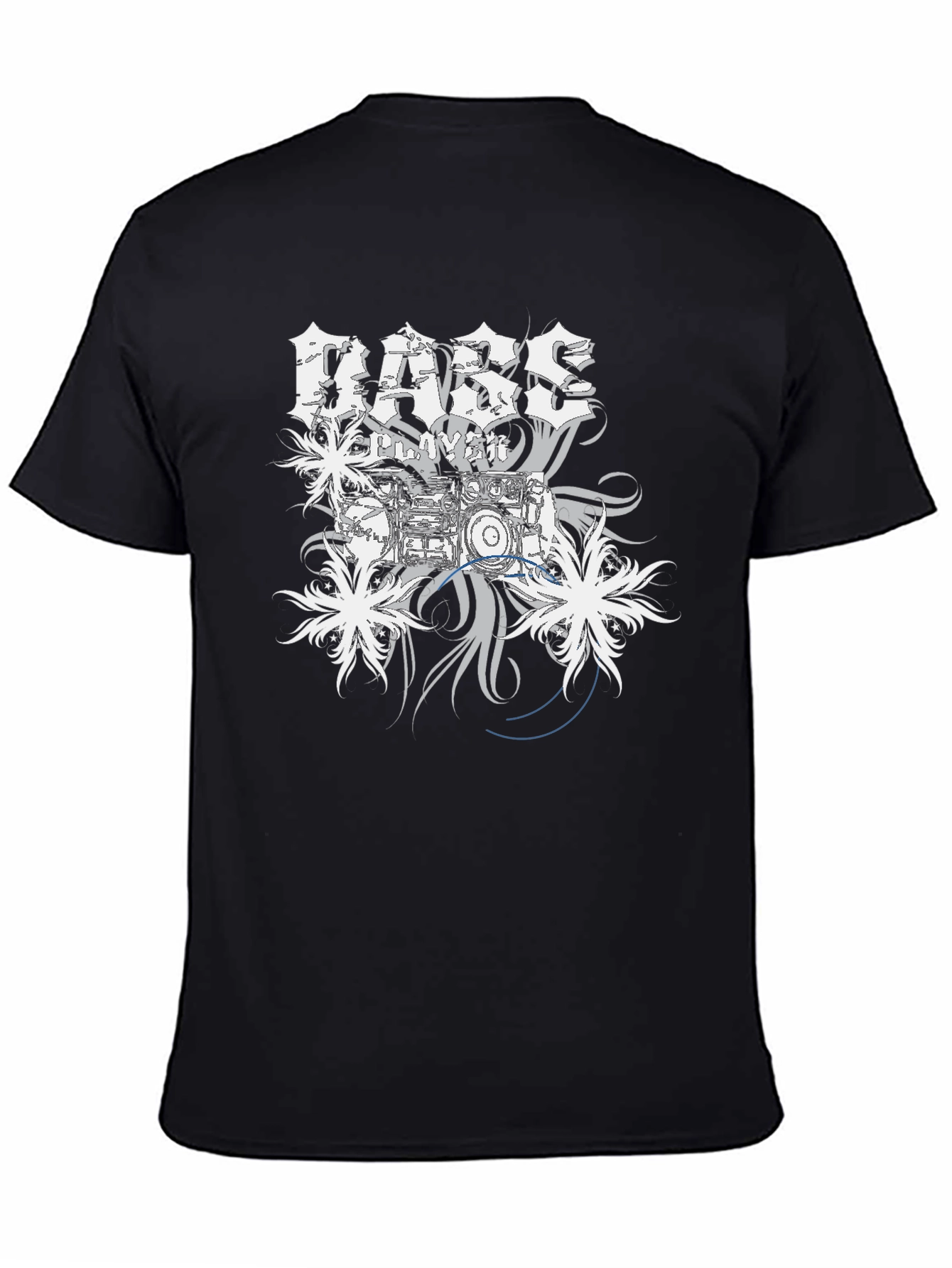 Bass Player Drum Kit Graphic Print Black T-Shirt