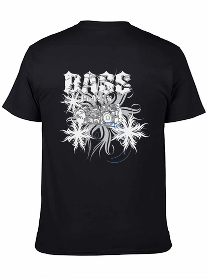 Bass Player Drum Kit Graphic Print Black T-Shirt