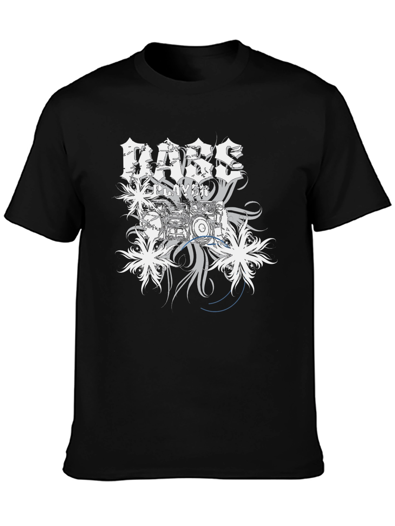Bass Player Drum Kit Graphic Print Black T-Shirt