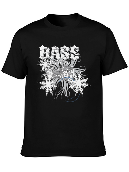 Bass Player Drum Kit Graphic Print Black T-Shirt