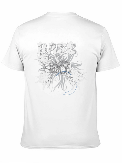 Bass Player Drum Kit Graphic Print Black T-Shirt