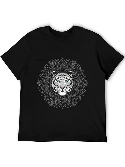 White Tiger Mandala Graphic Tee - Stylish Black T-Shirt