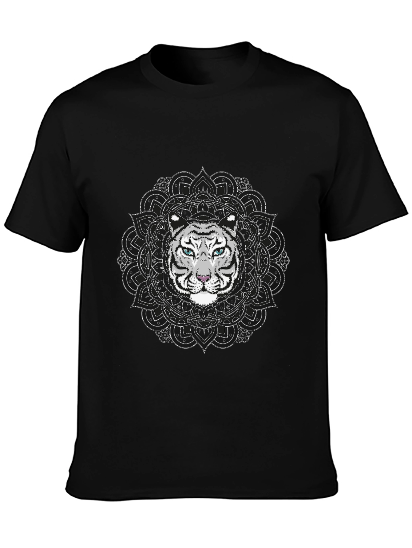 White Tiger Mandala Graphic Tee - Stylish Black T-Shirt