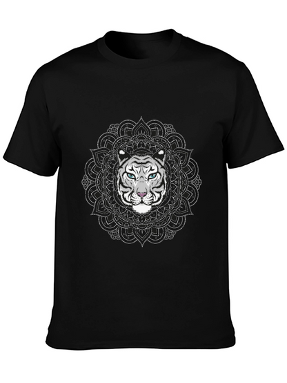 White Tiger Mandala Graphic Tee - Stylish Black T-Shirt
