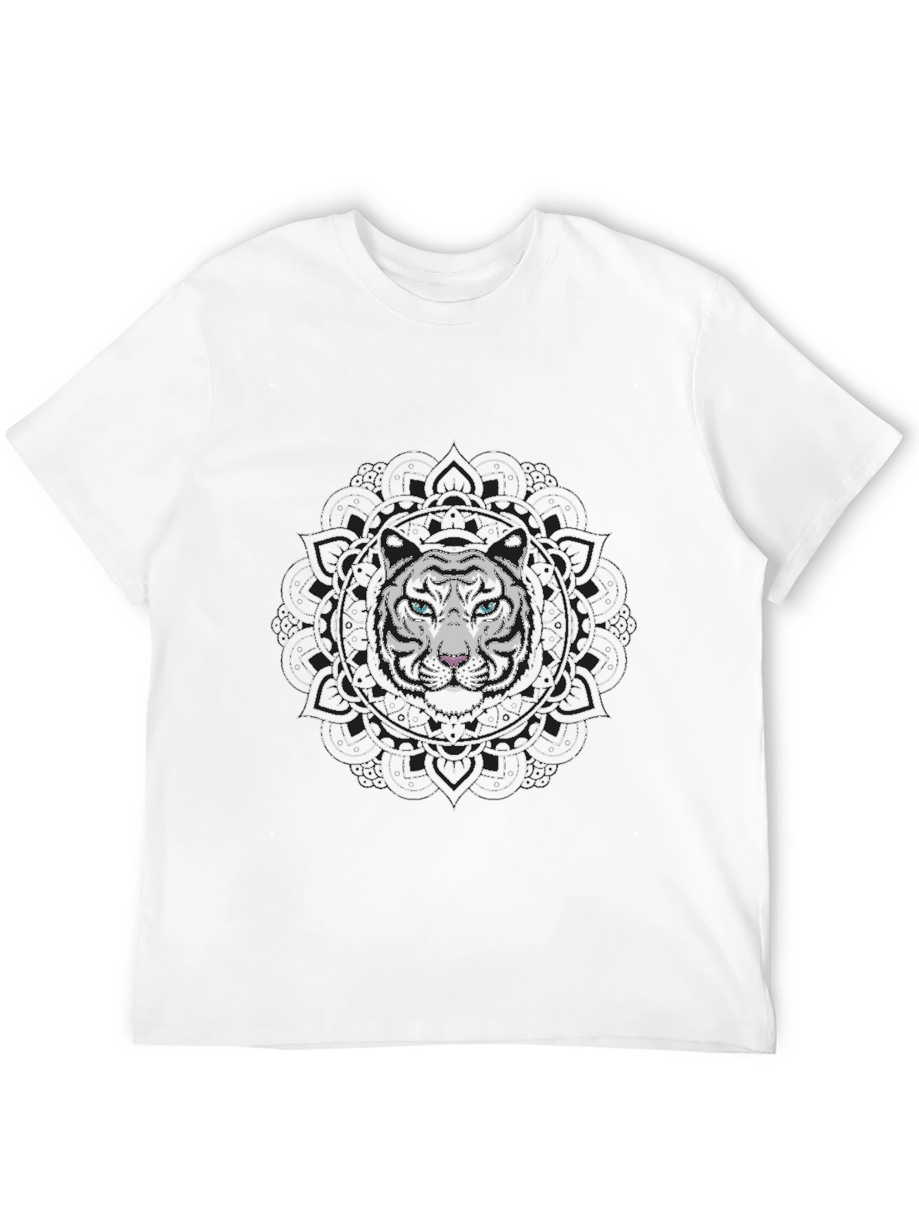 White Tiger Mandala Graphic Tee - Stylish Black T-Shirt