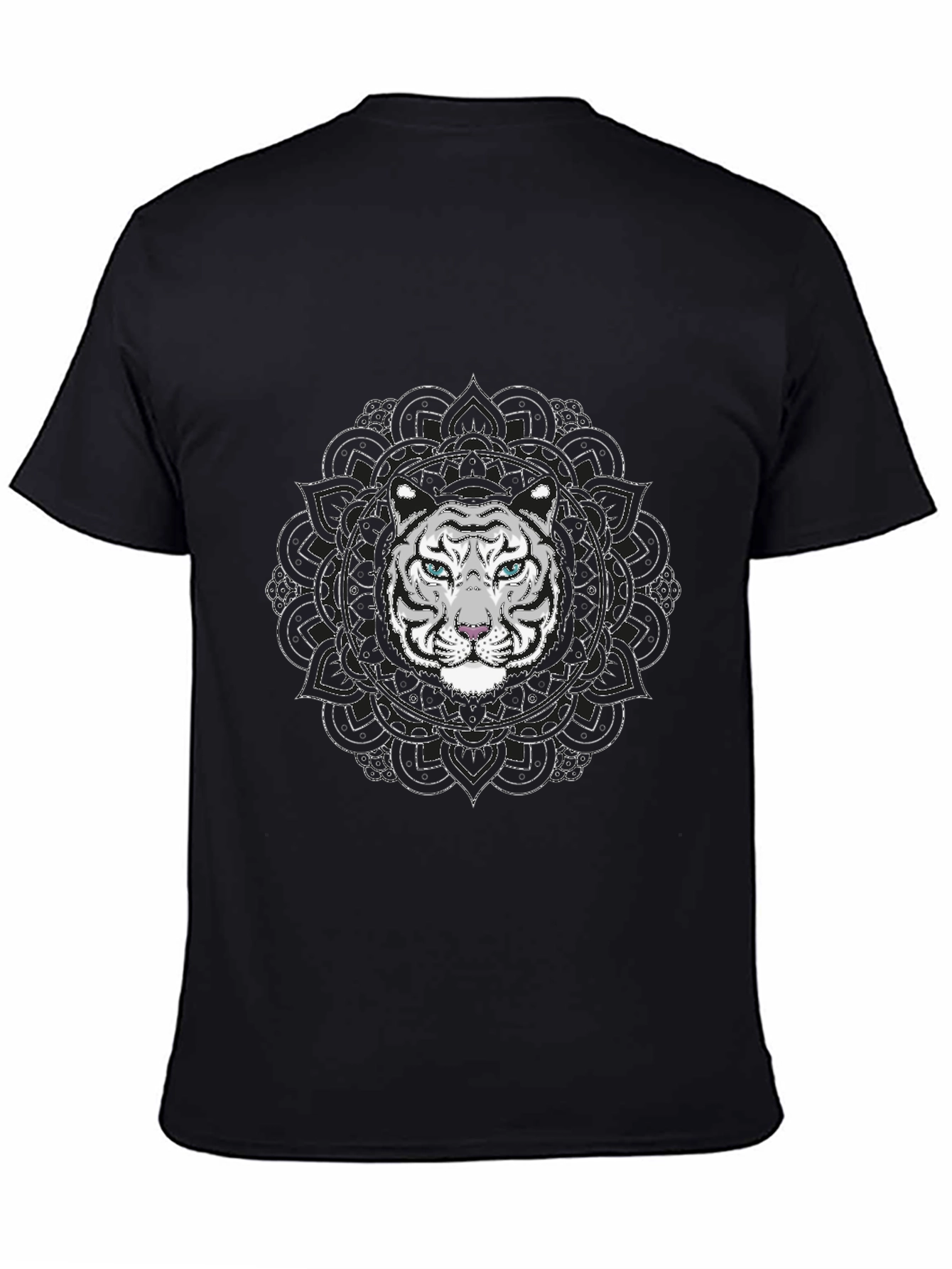 White Tiger Mandala Graphic Tee - Stylish Black T-Shirt