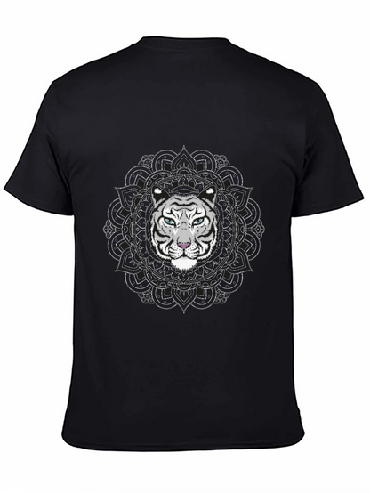 White Tiger Mandala Graphic Tee - Stylish Black T-Shirt