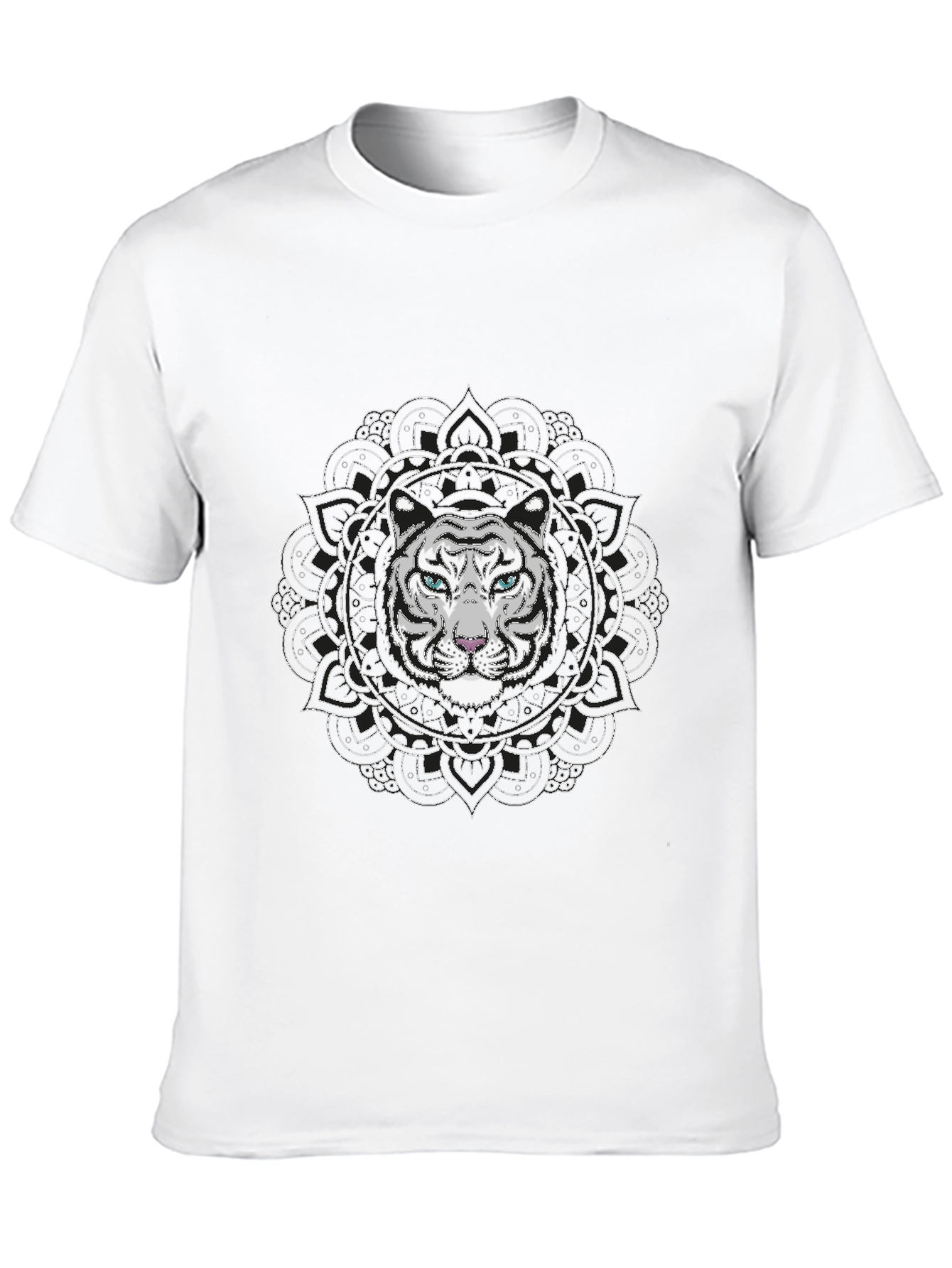 White Tiger Mandala Graphic Tee - Stylish Black T-Shirt