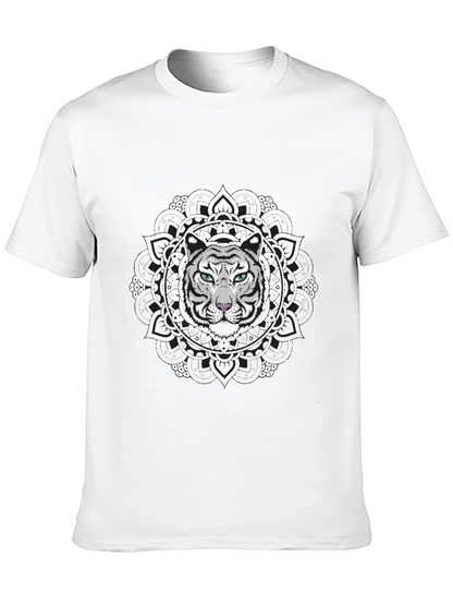 White Tiger Mandala Graphic Tee - Stylish Black T-Shirt