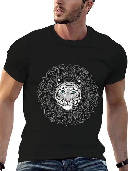White Tiger Mandala Graphic Tee - Stylish Black T-Shirt