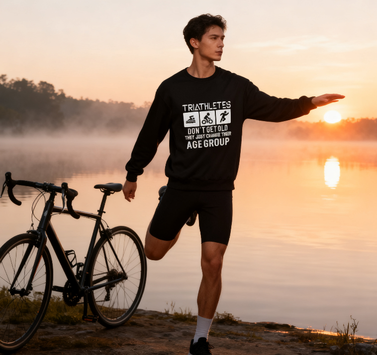 "Triathletes Don’t Get Old – They Change Age Groups" Humor Crewneck Sweatshirt