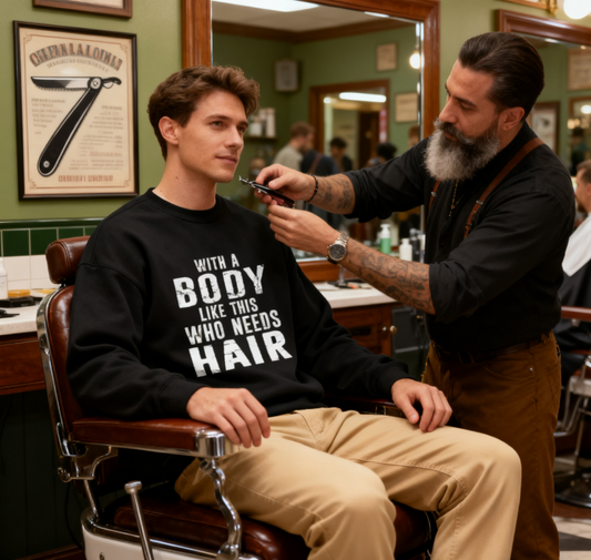 With A Body Like This Who Needs Hair" Humorous Crewneck Sweatshirt