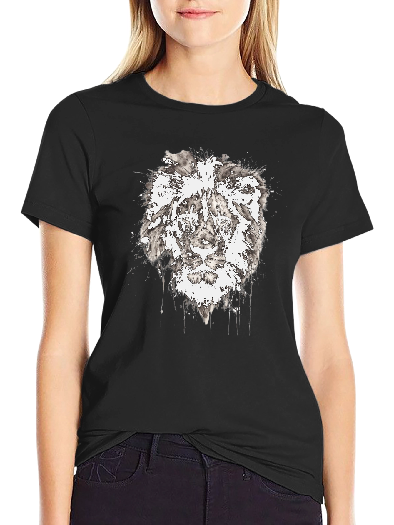 Lion Graphic Black T-Shirt - Artistic Print