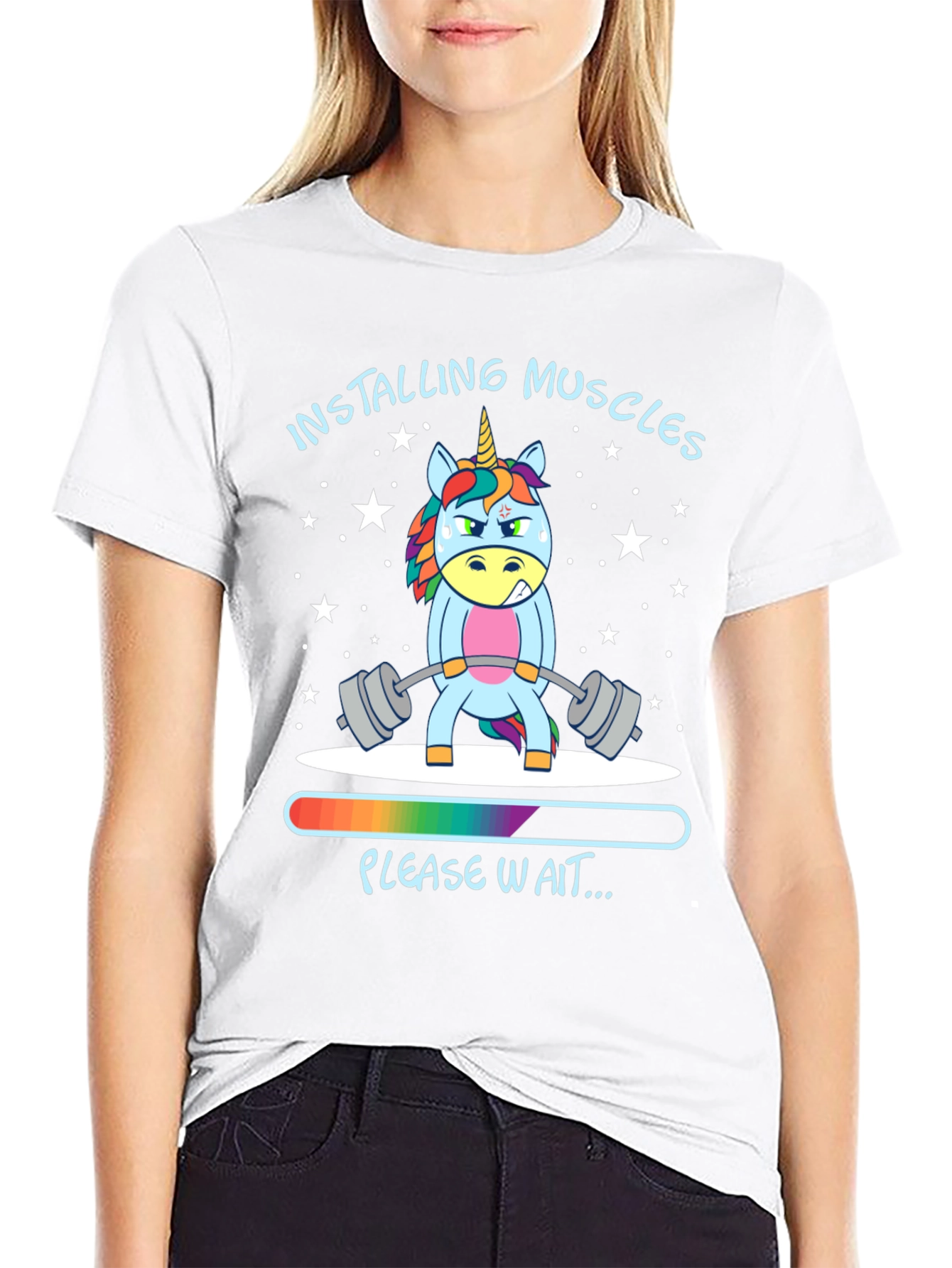 Installing Muscles Unicorn Black T-Shirt
