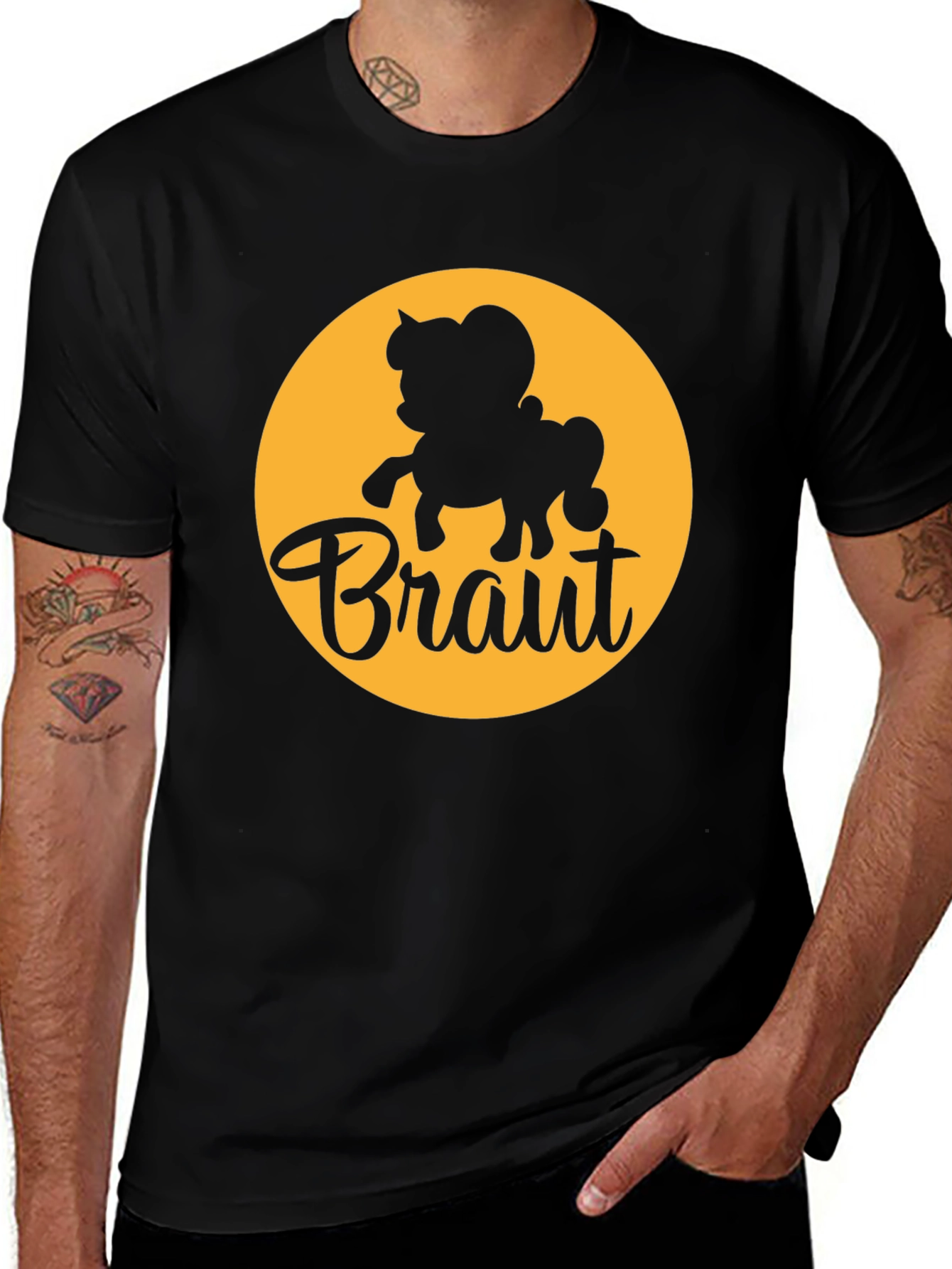 Bräutigam Groom Cartoon Horse Graphic Tee - Black
