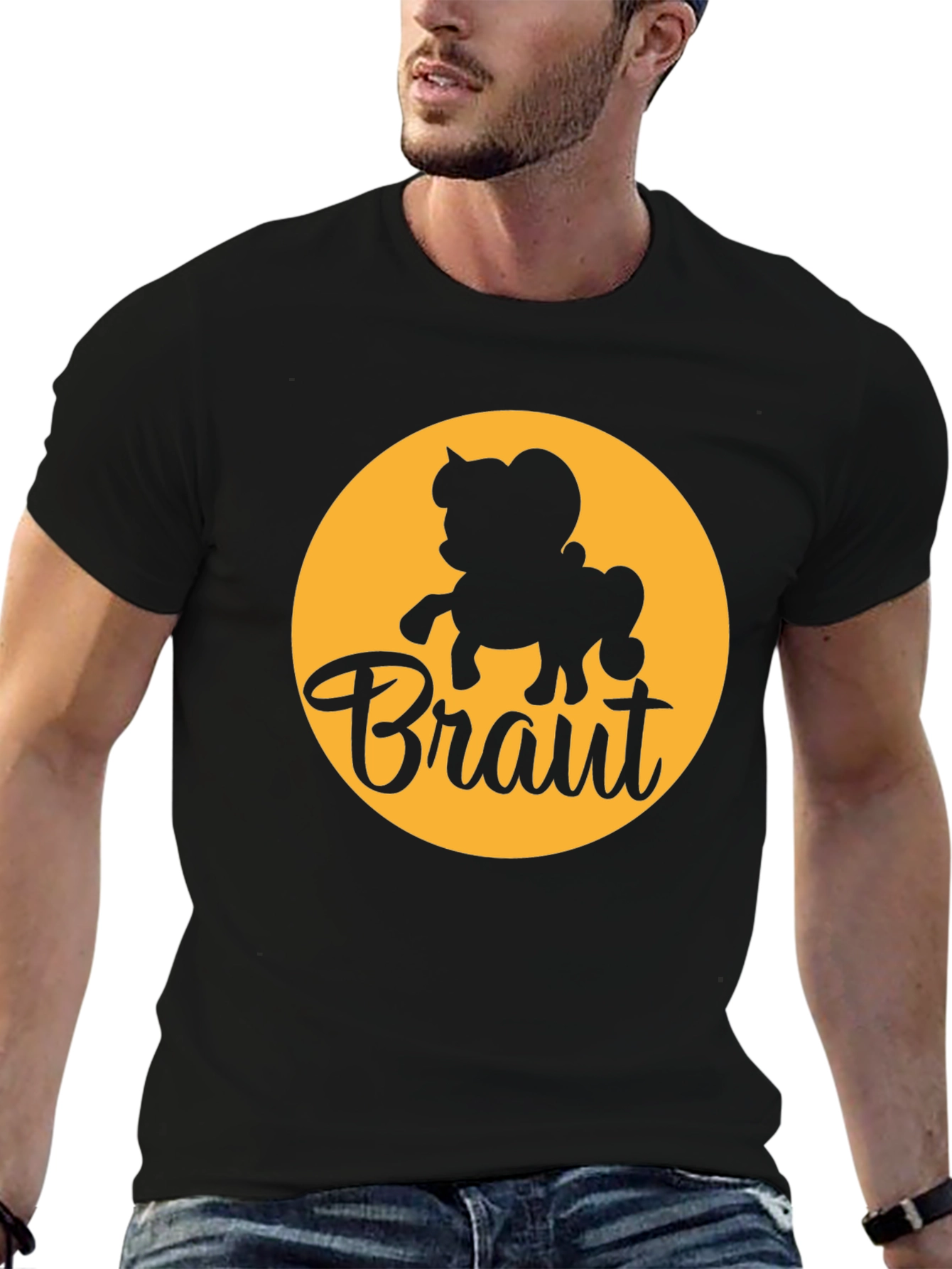 Bräutigam Groom Cartoon Horse Graphic Tee - Black