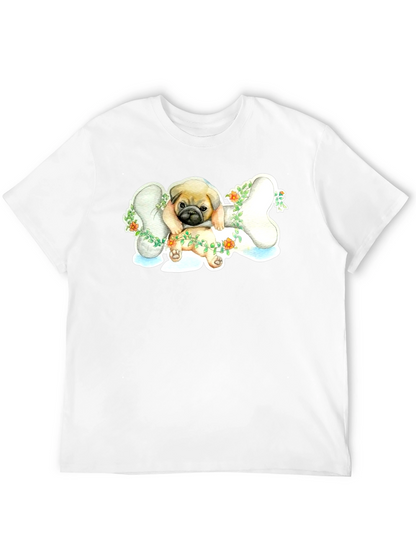 Pug on Bone T-Shirt - Cute Dog Lover Tee