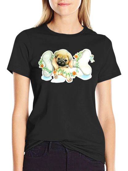 Pug on Bone T-Shirt - Cute Dog Lover Tee