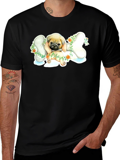 Pug on Bone T-Shirt - Cute Dog Lover Tee