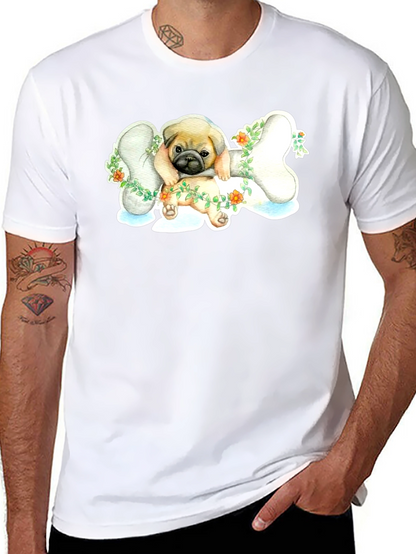 Pug on Bone T-Shirt - Cute Dog Lover Tee