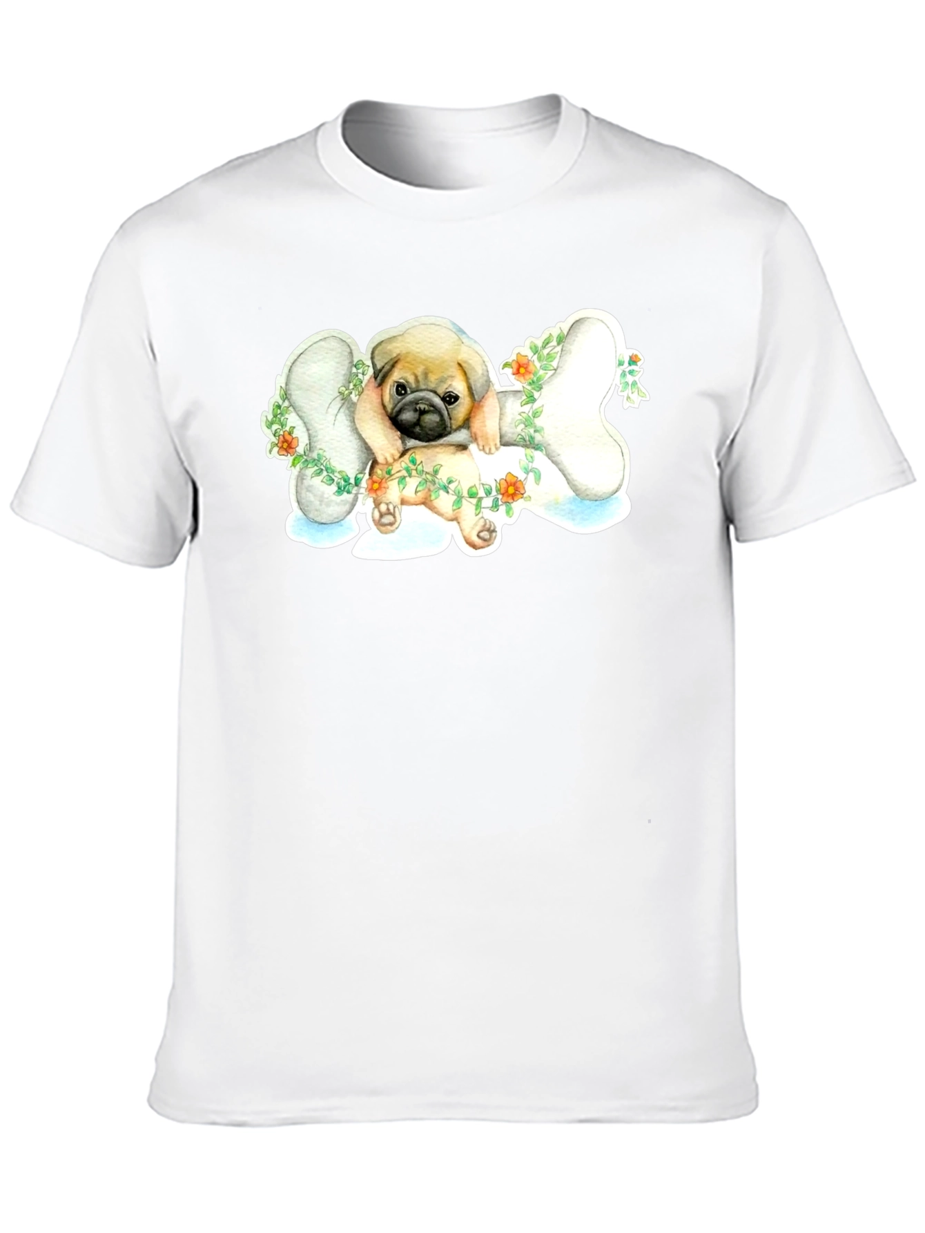 Pug on Bone T-Shirt - Cute Dog Lover Tee