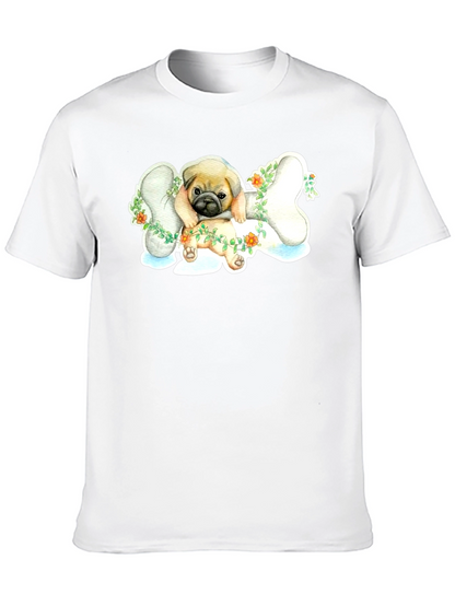 Pug on Bone T-Shirt - Cute Dog Lover Tee