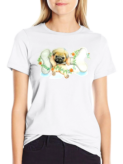 Pug on Bone T-Shirt - Cute Dog Lover Tee