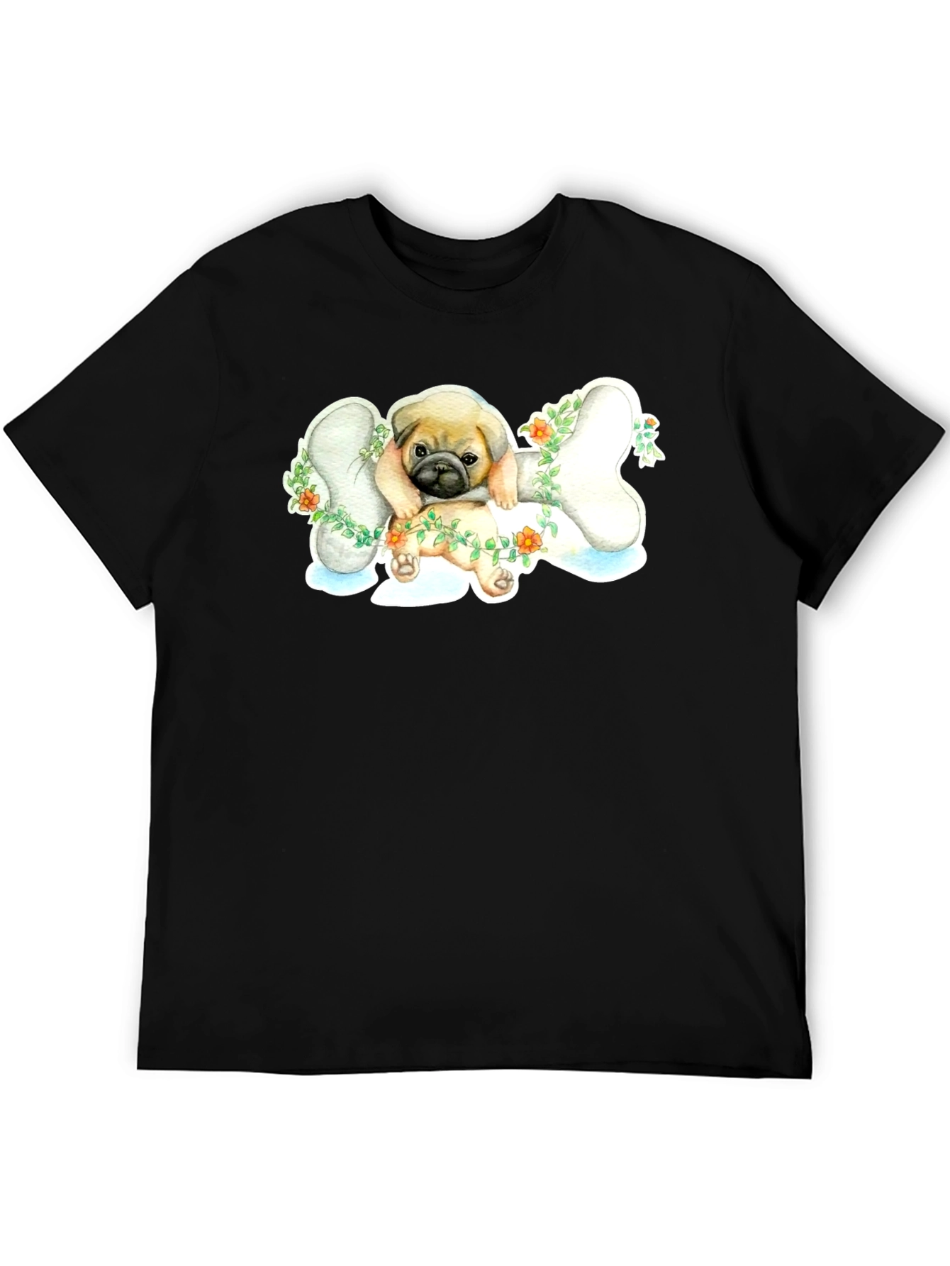 Pug on Bone T-Shirt - Cute Dog Lover Tee